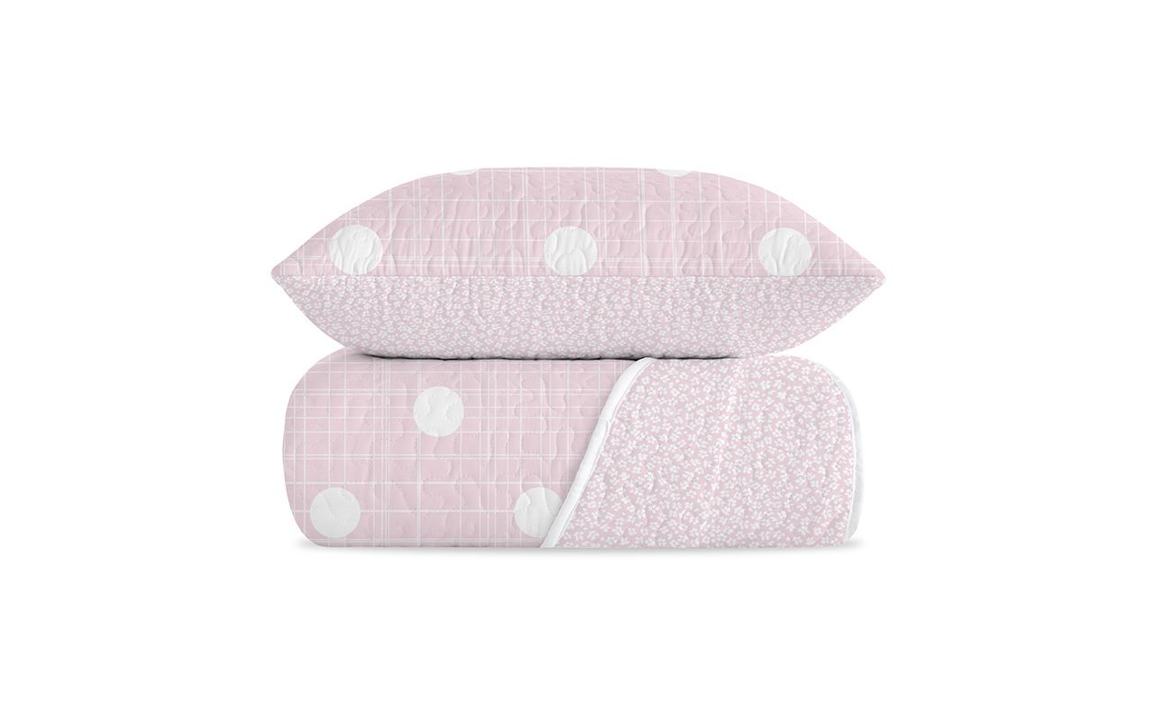 COLCHA BOUTI REVERSIBLE ESTAMPADO CIRCULOS/FLORECILLAS ROSA BEBE